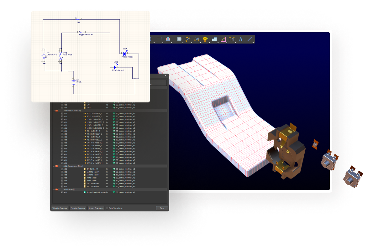 Synchronise schematic documents and library footprints with your 3D circuit design